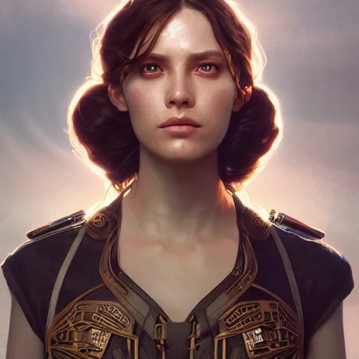 Prompt: portrait painting of a futuristic female rebel, ultra realistic, concept art, intricate details, eerie, highly detailed, photorealistic, octane render, 8 k, unreal engine. art by artgerm and greg rutkowski and alphonse mucha