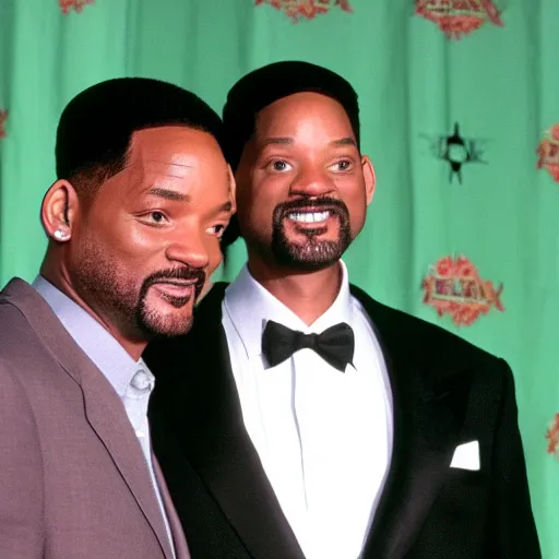 Image similar to fox mulder posing with will smith at an awards show red carpet