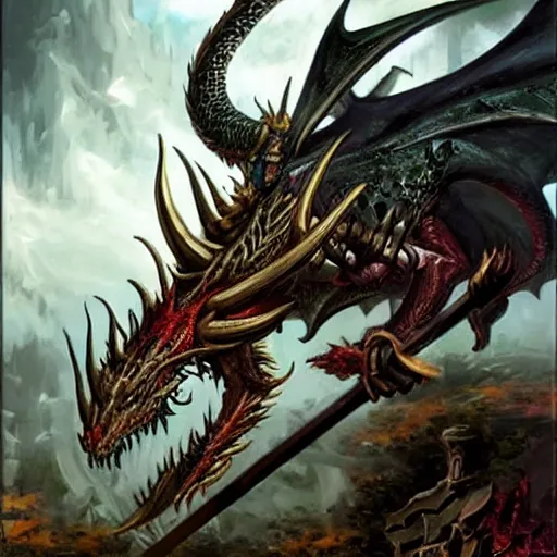 Image similar to a dragon eating a Warhammer Fantasy,High Elf,artwork