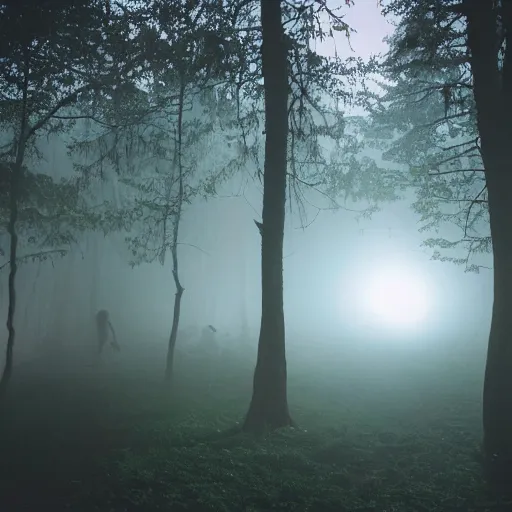 Image similar to Rave in a dark misty forest