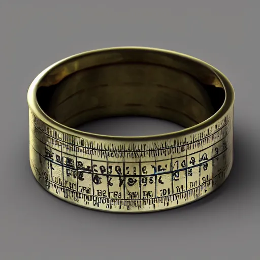 Image similar to the ring from lord if the rings with an imprinted ruler, cm scale imprinted on the inside of the ring, highly detailed, 8 k, trending on artstation, mystic, rpg artwork