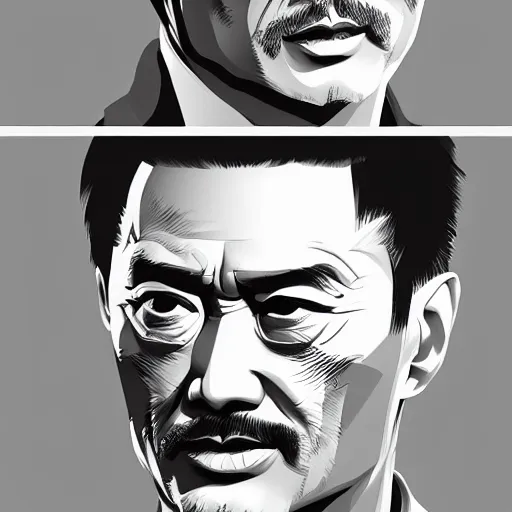 Prompt: concept art of ken watanabe, vector art, by cristiano siqueira, brush hard, highly detailed, artstation, high quality