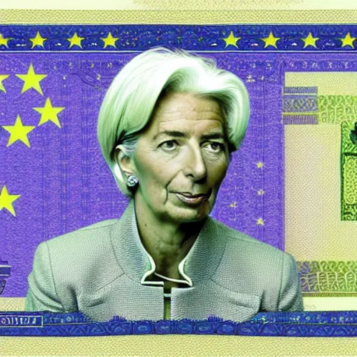 Image similar to Christine Lagarde using euro bills as wallpaper