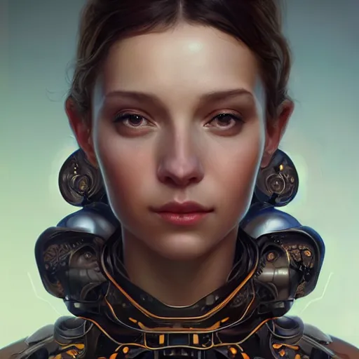 Prompt: a portait of anthropomorphic artificial intelligence, female, machine, intricate, highly detailed, digital painting, artstation, concept art, smooth, sharp focus, illustration, unreal engine 5, 8 k, art by artgerm and greg rutkowski and alphonse mucha