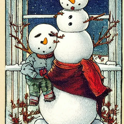 Image similar to victorian snowman illustration greeting card by walter crane