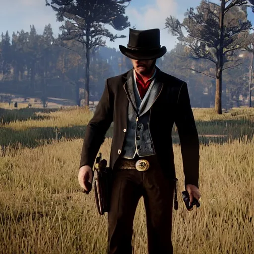 Image similar to a man wearing suit in red dead redemption 2