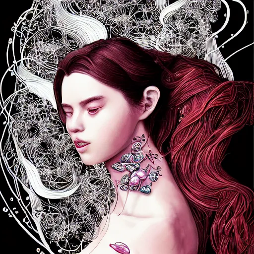 Image similar to the portrait of an unimaginably beautiful, graceful, elegant, and sophisticated young vampire woman made of bulbs of garlic, an ultrafine detailed illustration by james jean, intricate linework, bright colors, final fantasy, behance contest winner, vanitas, angular, altermodern, unreal engine 5 highly rendered, global illumination, radiant light, detailed and intricate environment