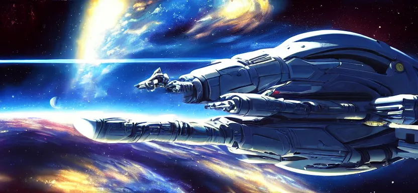 Image similar to beautiful masterpiece painting of spaceship in space, cyberpunk, by juan ortiz 8k