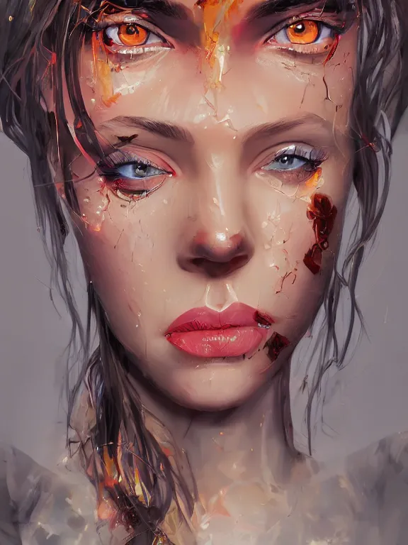 Image similar to digital illustration of a girl with eyes that burn like cigarettes wearing a short skirt and a long jacket with fingernails that shine like justice, dramatic lighting, photorealistic, full body shot, full body portrait, extreme detail, 4 k, colorful, artgerm and craig mullins, detailed face