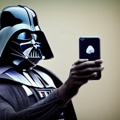 Image similar to darth vader playing with iphone