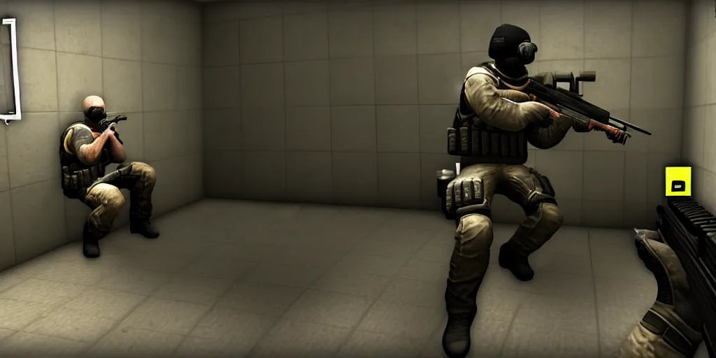 Prompt: playing counter strike global offensive while on the toilet, high quality realism