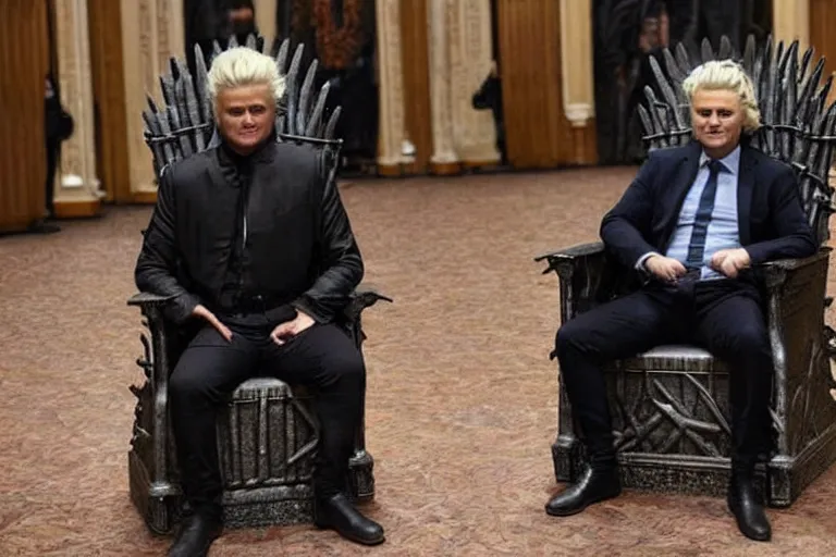 Prompt: geert wilders sitting on the iron throne