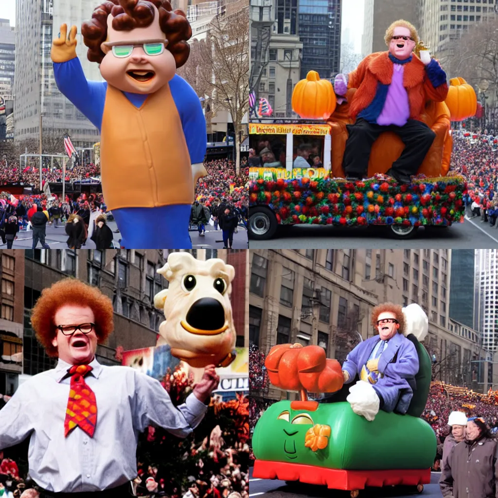 Prompt: steve brule as a float at the macy's thanksgiving day parade