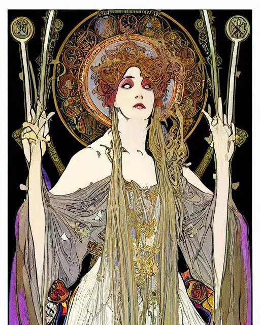 Image similar to “ the high priestess tarot card decorative poster by alfonse mucha, highly detailed, trending on artstation ”