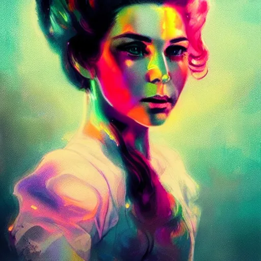 Image similar to portrait of a beautiful marina diamandis electra heart, volume lighting, concept art, by greg rutkowski!!, colorful, xray melting colors!!