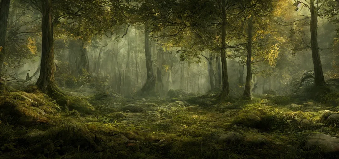 Prompt: A beautiful hyper realistic ultra detailed lifelike matte painting of a dark fantasy forest, unreal engine, deviantart, flickr, artstation, octane render, textured, colorful, extreme realistic detail, physically based rendering, pbr render, very detailed, volumetric lighting, detailed lighting, octane render, 4k, cinematic lighting, 8k resolution