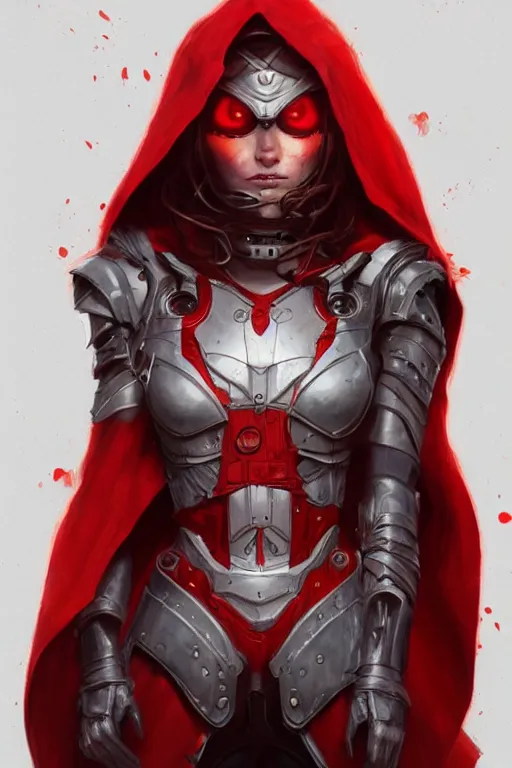 Image similar to cyborg red riding hood, d & d, fantasy, portrait, highly detailed, headshot, digital painting, trending on artstation, concept art, sharp focus, illustration, art by artgerm and greg rutkowski and magali villeneuve