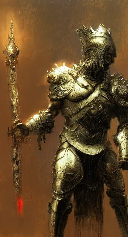 Image similar to zeus god, wearing thunder armor, greek ornamented armor, beksinski, ruan jia, weta workshop concept art