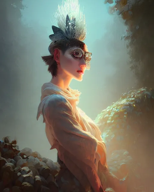 Prompt: of augean stables, aristocrat robe, ostrich feathers, imperil, beauty portrait, complex 3 d render by peter mohrbacher, wlop, ilya kuvshinov, thomas kinkade, victo ngai, ryohei hase, sharp focus, unreal engine, octane, global illumination, highly detailed, intricate background, masterpiece, post processing