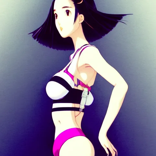 Image similar to a beautiful plus sized model japanese natalie portman, alluring plus sized model, wearing mayan leotard with overalls, street fashion hip hop style with mayan patterns, aztec street fashion, gapmoe yandere grimdark, trending on pixiv fanbox, painted by greg rutkowski makoto shinkai takashi takeuchi studio ghibli, akihiko yoshida