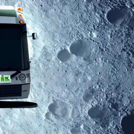 Image similar to realistic sci - fi high detailed photo of flixbus bus on the moon