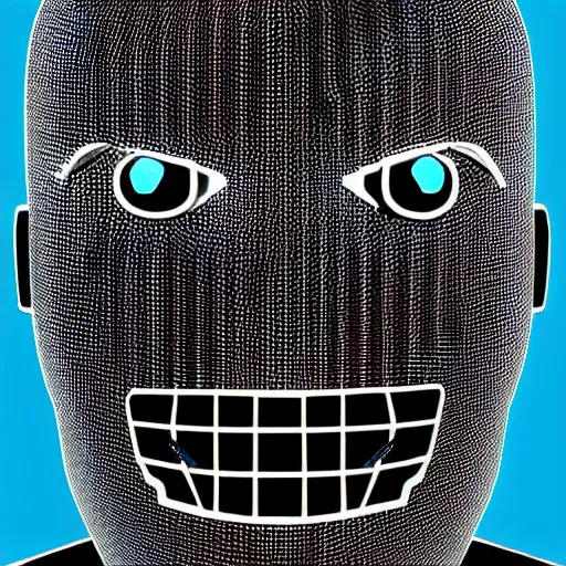 Prompt: an artificial robot made in the shape of a man, human steel face, halftone effect