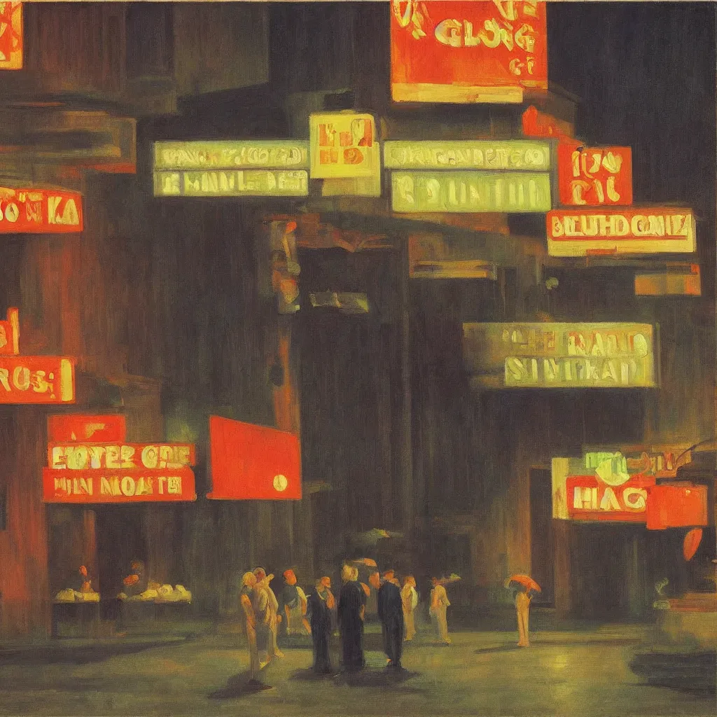 Image similar to singapore night scene, painted by edward hopper