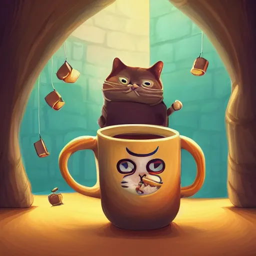 Image similar to angry fat cat full of rage clutching a cup of tea angrily, by cyril rolando and naomi okubo and dan mumford and ricardo bofill, HD, 4k