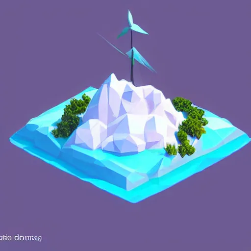 Prompt: a floating island on an ocean isometric art, low poly art, game art, artstation, 3D render, cgsociety, unreal engine 5