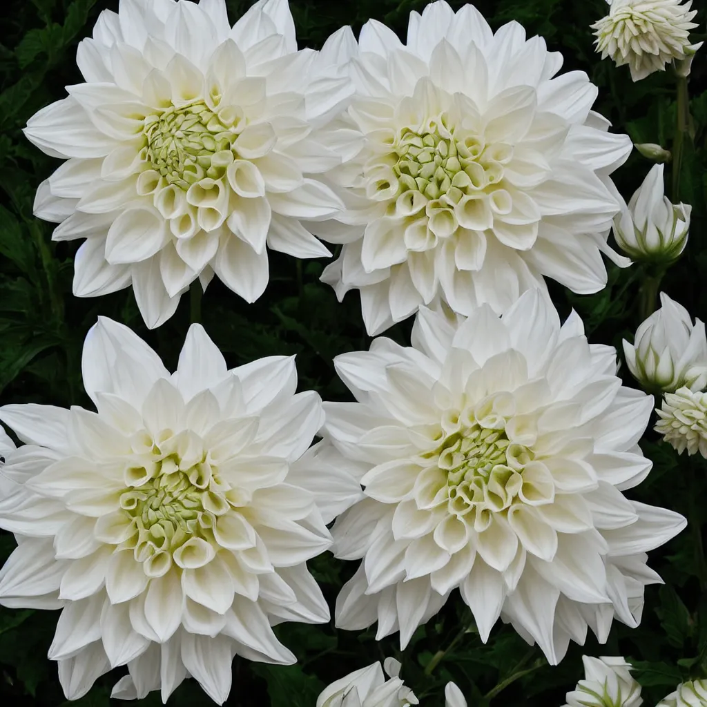 Image similar to beautiful white dahlia flower from top view painterly emotionally evoki