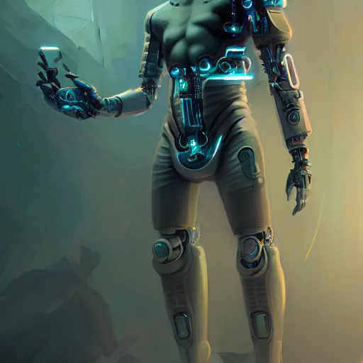 Image similar to a full body portrait of a cybernetic man, cyberpunk concept art by pete mohrbacher and wlop and artgerm and josan gonzales, digital art, highly detailed, intricate, sci-fi, sharp focus, Trending on Artstation HQ, deviantart, unreal engine 5, 4K UHD image