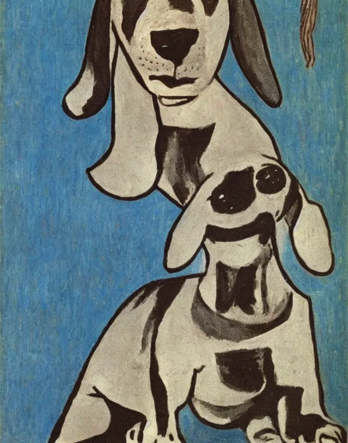 Prompt: Portrait of a dachshund by Pablo Picasso