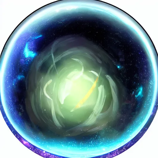 Image similar to league of legends, kai'sa looking at a galaxy in a crystal ball, realistic