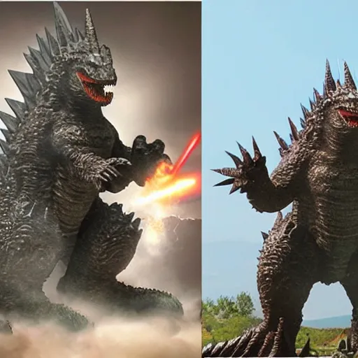 Prompt: half godzilla half mechagodzilla