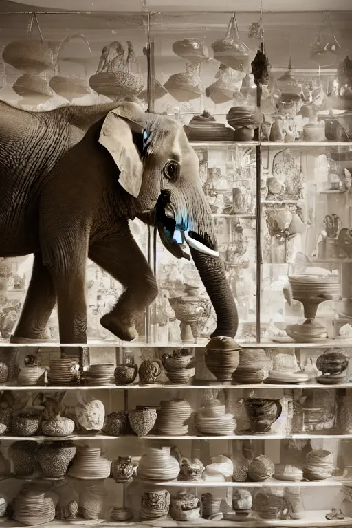 Image similar to photography of an elephant in a porcelain shop, cgsociety,