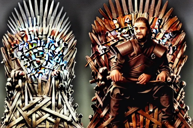 Image similar to man sitting, on a throne made of dollars, in the style of alex ross, game of thrones