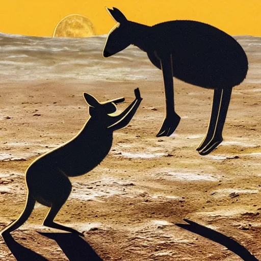 Prompt: A kangaroo is beating up on a moon base with a huge earth in the background