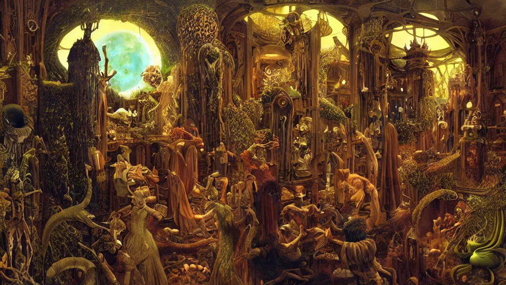 Image similar to A Fantasy Tableau by James C. Christensen and Wojciech Siudmak