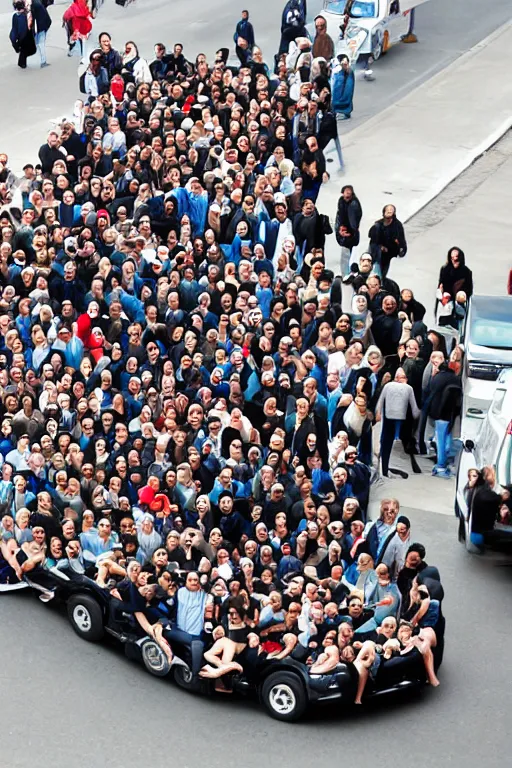 Prompt: car made of people