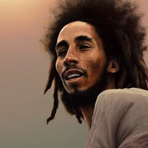 Image similar to closeup portrait of a young bob marley, serene light, gorgeous view, depth, high detail, digital art, painted by greg rutkowski and seb mckinnon, by tim burton, trending on artstation