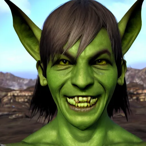 Image similar to medium portrait of a goblin, green skin, ffxiv, final fantasy 1 4 screenshot, octane render, 8 k, fantasy, rule of thirds