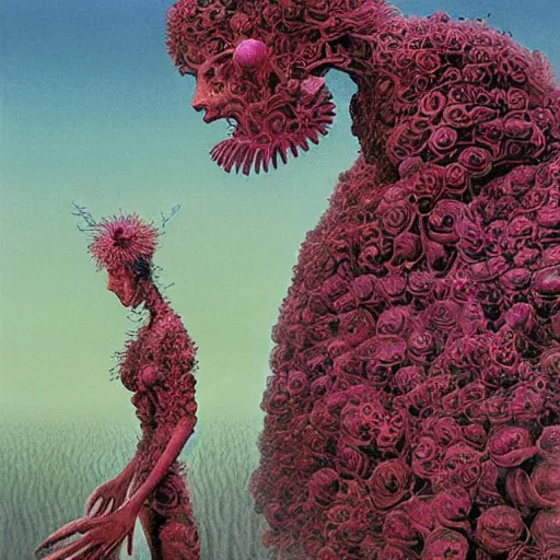 Image similar to woman commands flower creatures, by wayne barlowe