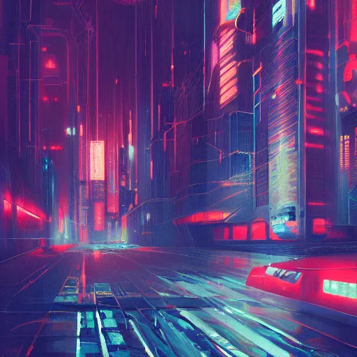 Image similar to a graph style gauche impasto, sad, steampunk, cyberpunk art by james gilleard, city depth of field, cgsociety, retrofuturism, synthwave, retrowave, outrun, paint, high detail.