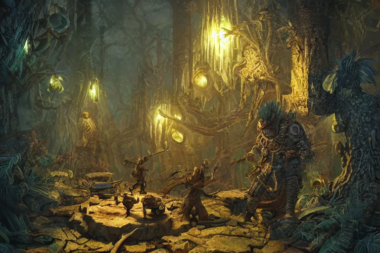 Prompt: armored titans can smoke instantly in the adamant house intricate detailed glowing engravings, ornate, ancient forest, vibrant colors, frog perspective, D&D, Magic The Gathering, by Craig Mullins, volumetric lighting,