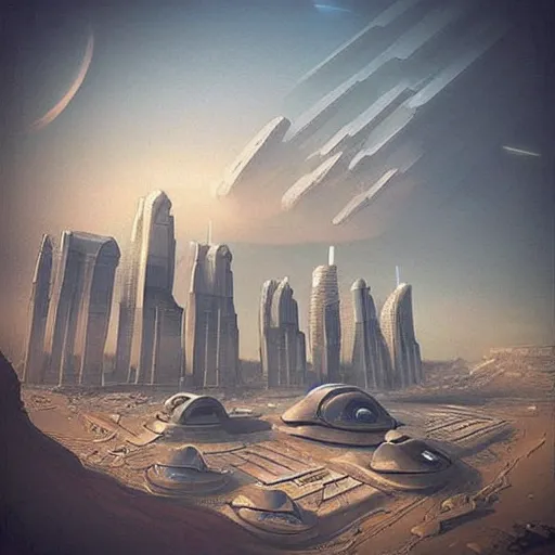 Image similar to “a futuristic city on mars”