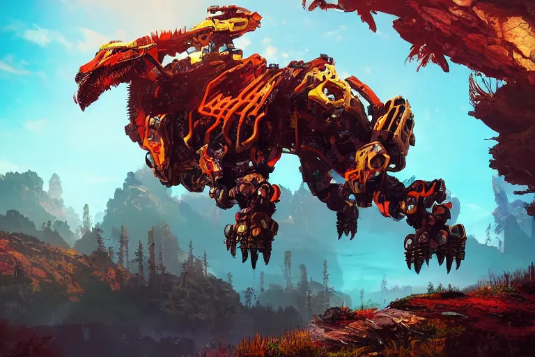 Image similar to fireclaw machine mecanical creature robot of horizon forbidden west horizon zero dawn bioluminiscence global illumination ray tracing hdr fanart arstation by ian pesty and alena aenami artworks in 4 k