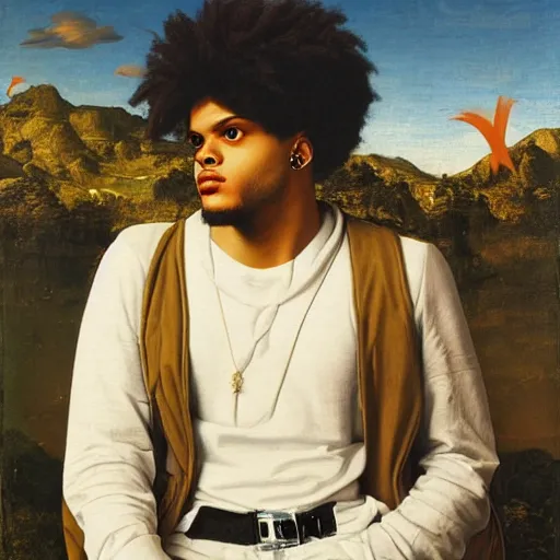 Image similar to a portrait painting of smokepurpp by giovanni bellini