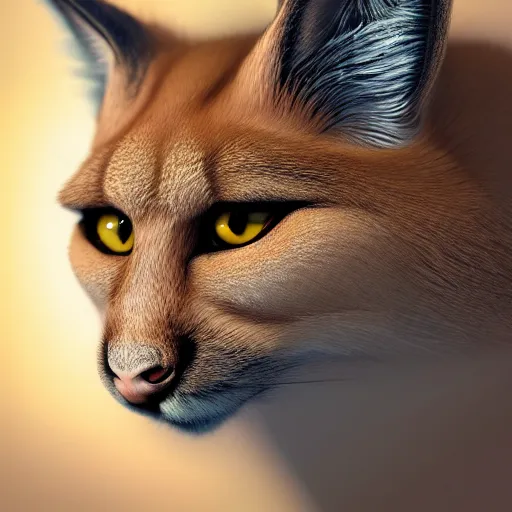 Image similar to highly detailed portrait painting of cute fluffy caracal, mono eye window, by eddie mendoza and tyler edlin, 8 k resolution