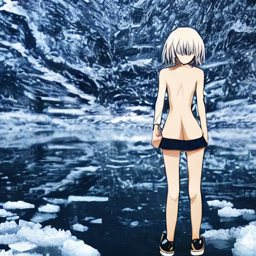 Image similar to anime girl standing in the artic