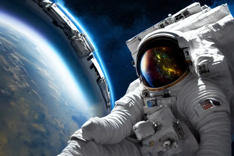 Prompt: astronaut in space wearing a spacesuit floating, milky way galaxy in background, highly detailed, photorealistic portrait, bright studio setting, studio lighting, crisp quality and light reflections, unreal engine 5 quality render